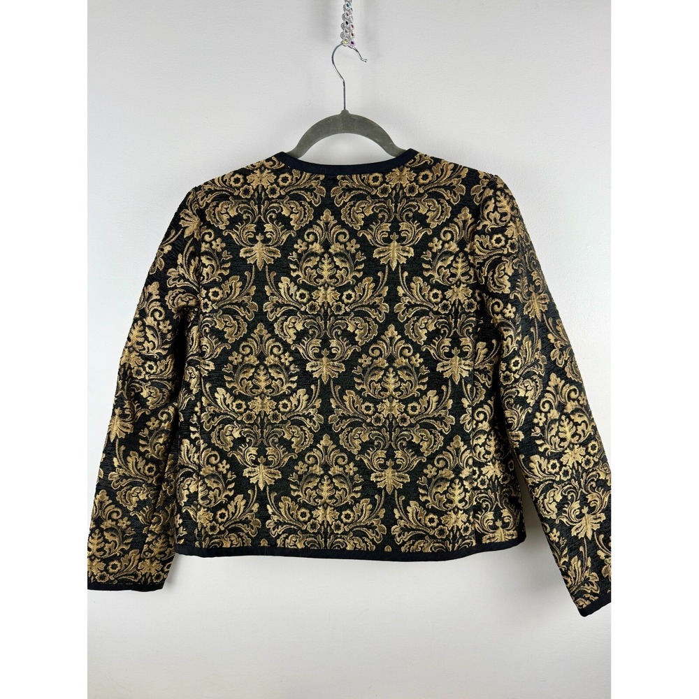 OLD NAVY Black Gold Brocade Jacquard Collarless Jacket Blazer‎ Women Size M - Picture 4 of 15